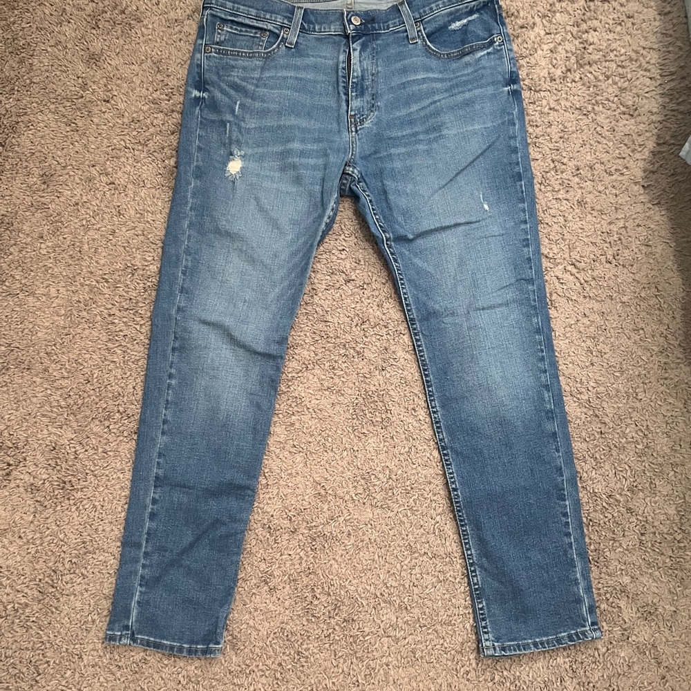Hollister Slim Straight Faded Blue Distressed Jeans